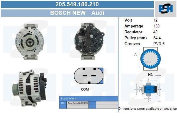 Lichtmaschine Audi 180A, 0121715050, 0121715078, 0121715150, 0121715178