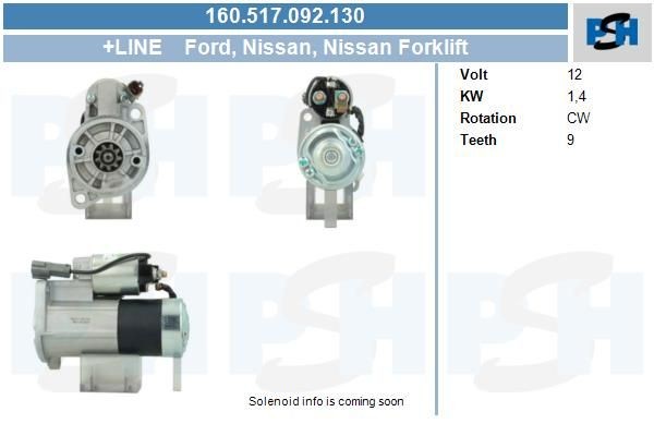 Starter Nissan Pick Up, Terrano; 1.4 kw DRS3558 ,DRS3758, 17425, 17685, ADS169, F004A94004, 1605170