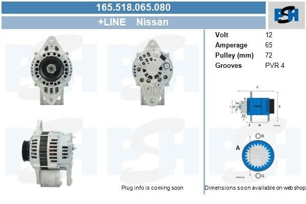 Lichtmaschine Nissan 65A, ADA350, ADA961, ADA972, 165518065