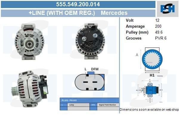 Lichtmaschine Mercedes Viano, Vito, Sprinter; 200A, 0121547902, 0124625006, 0124625204, 0131541002