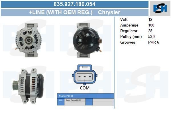 Lichtmaschine Chrysler Grand Voyager, 180A, 835927180, 1042106090, 1042106610, DRA0963