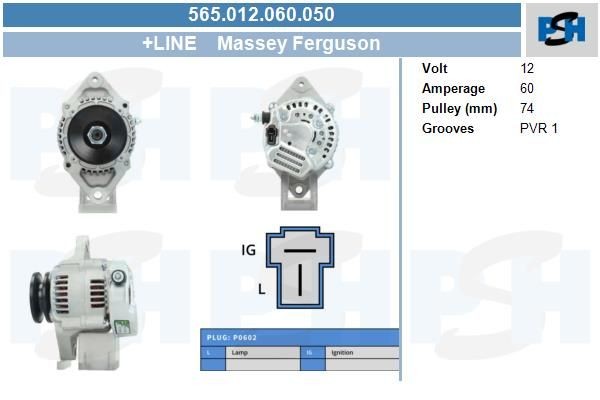 Lichtmaschine Massey Ferguson 60A, 565012060, 1012112040, DRA0607, 12650