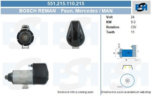 Starter Mercedes / MAN 9.0 kw 1701034 ,A72560, 0001510003, 0021518701, 551215110, 19024802