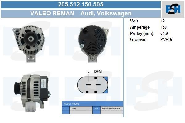 Lichtmaschine Audi A4, A6; Skoda Superb, VW Passat; 150A, 0124615007, 06C903016B, 078903016R, 07890