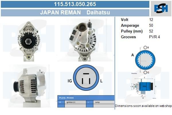 Lichtmaschine Daihatsu Charade IV, 50A, AIA129, AIA134, 115513050, 1002111520