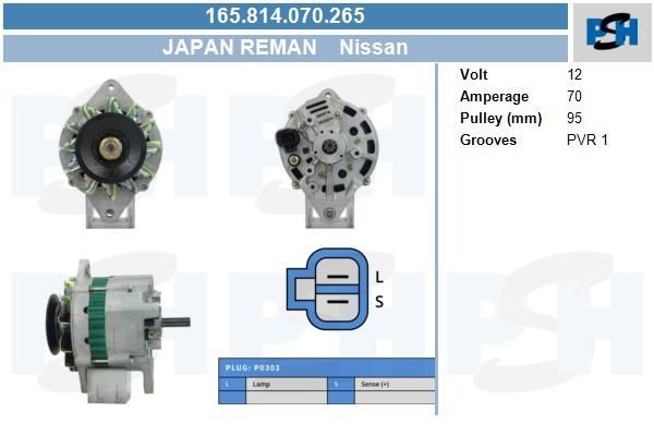 Lichtmaschine Nissan Sunny III Kasten, 70A, ADA349, ADA410, 165817070, 0986037501
