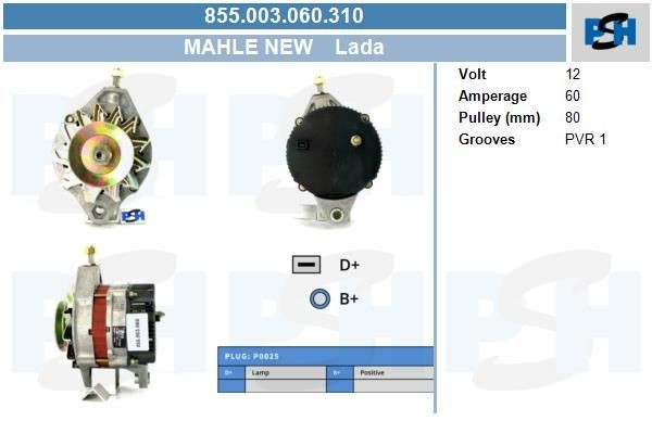 Lichtmaschine Lada 60A, 0120488280, 9120331882, 855003060, 0986034390