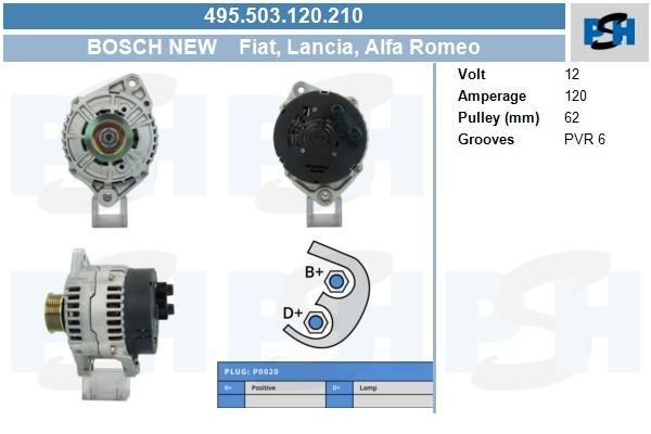 Lichtmaschine Alfa Romeo 147, 156, 166; Lancia Kappa, Lybra, Thesis; 120A, 0123510010, 0123510011,