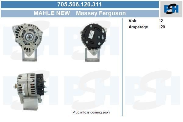 Lichtmaschine Massey Ferguson 120A, 705506120, 3777677M1, 3777677R1, 3780634M1