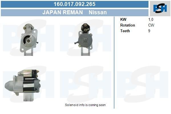 Starter Nissan 1.0 kw S11492K ,, , , 160017092, LRS00116, 2330010600, 2330010605