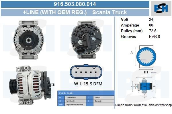 Lichtmaschine Scania P, G, R, T - Series, 4 - Series; 80A, 0124555007, 0124555008, 0124555034, b120
