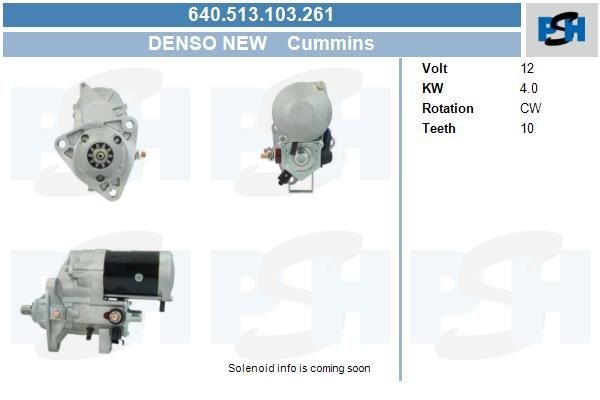 Starter Cummins 4.8 kw 2280006391 ,2280006392, 2280006393, DSN2023, 640513103, 2280005620, 228000562