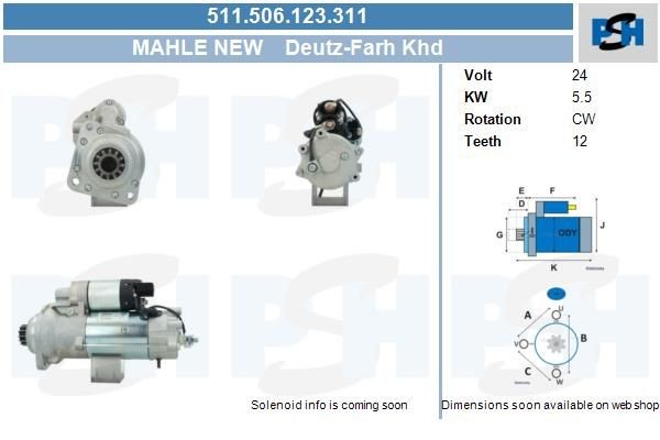 Starter Deutz-Fahr Khd 5.5 kw IS1211 ,MS63, , , 511506123, 01183035, 11131609, 11131871