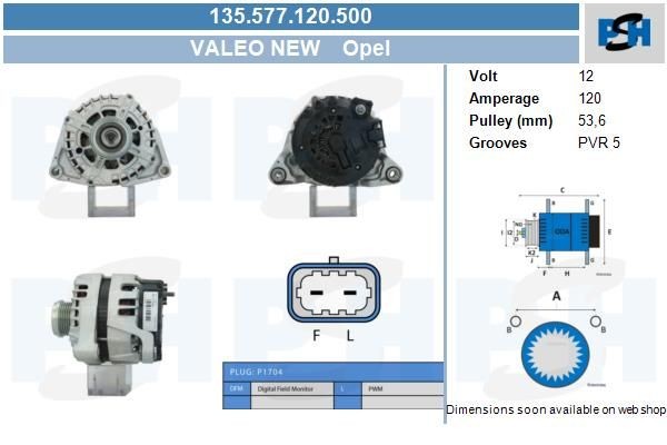 Lichtmaschine Opel Astra, Cascada, Meriva, Zafira; 120A, 135577120, DRA1238, 1202245, 1202350