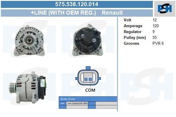Lichtmaschine Renault Modus, Twingo, Clio; 120A, 0124425037, 0124425071, 0124425093, 0124425111