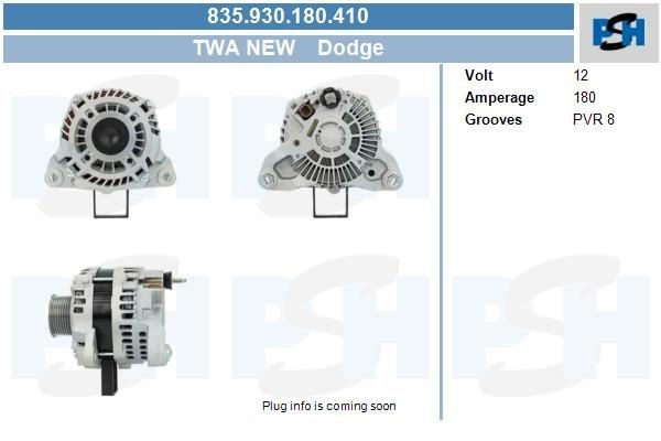 Lichtmaschine Dodge 180A, 835930180, 4801768AA, A003TX0381, A3TX0381