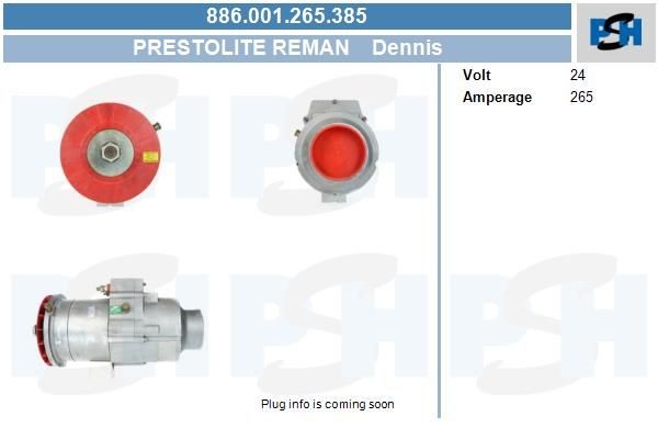 Lichtmaschine Dennis 265A, 886001265, AB207R26524, 1066374, 1066697