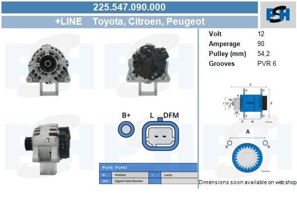 Lichtmaschine Citroën Berlingo, C5, C8, Jumpy, Nemo, Xsara; 90A, 225542090, 225547090, DAN1336, DRA