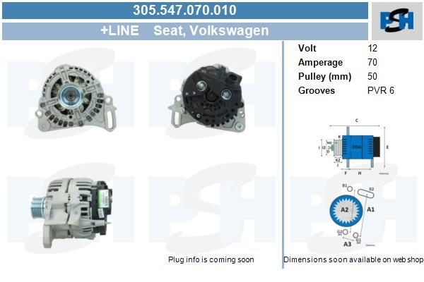 Lichtmaschine Seat Arosa, Cordoba, Ibiza; 70A, 0124315007, 037903025G, 037903025N, 038903018MX