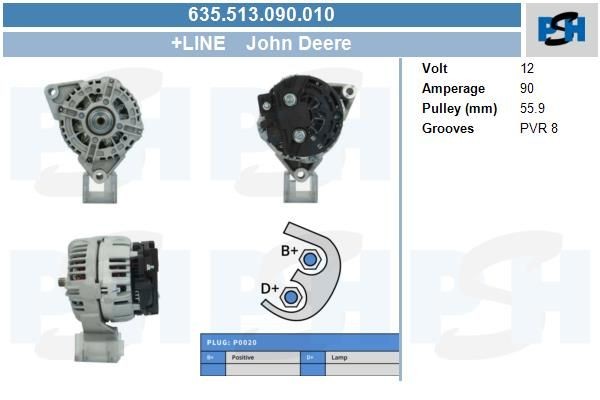Lichtmaschine Hyundai i10, i20; John Deere Series 6; 90A, 0124325166, 635513090, DRA1271, LRA03443