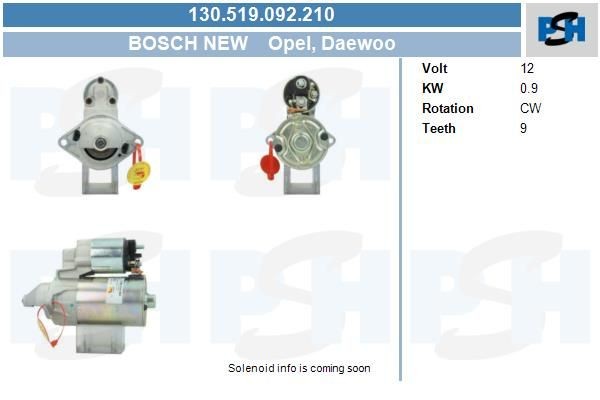 Starter Bosch Daewoo / Opel 0001157030 ,9000692079, F000AL0304, F004A95002, 0001108053, 0001112008,