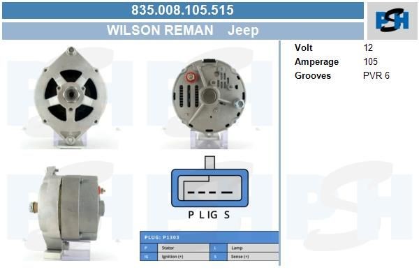 Lichtmaschine Jeep 105A, 835008105, 10463035, 10479930, 1100184