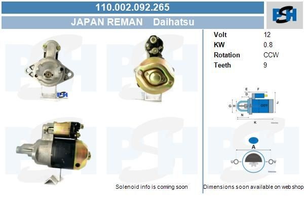Starter Daihatsu 0.8 kw 0280005751 ,028000729, 0280007290, 0986012841, AIS201, 110002092, 028000572,