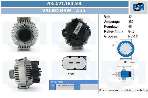 Lichtmaschine Audi A6, 180A, 0121715022, 0121715122, 06E903016G, 06E903016K