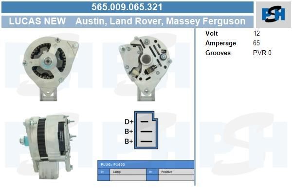 Lichtmaschine Rover/ Massey 65A, 565009065, 0986044571, DRA3286, DRA3565