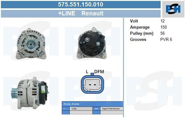 Lichtmaschine Renault Megane, Scénic; 150A, 0124525070, 0124525136, 0124525207, 0124525536