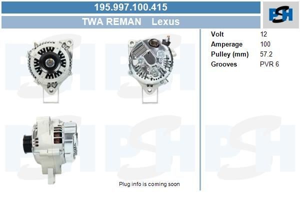 Lichtmaschine Lexus GS 400, GS 430, LA 400; 100A, 195997100, 1012117300, 1012117301, 1012117760