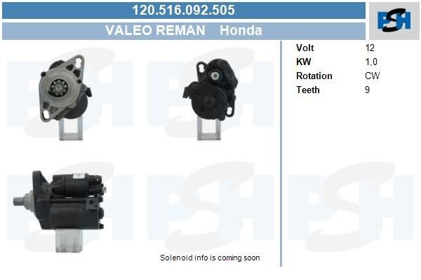 Starter Honda Civic, Rover 400; 1.0 kw 252356 ,455717, D7RS1, D7RS7, AHS703, 120516092, 0986018550,