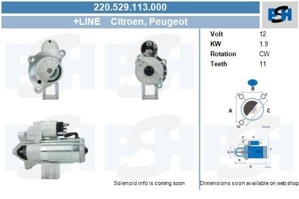 Starter Peugeot 307, 308, 406, 508, 607, 807, Boxer, Expert; 1.9 kw D8R27 ,D8R27R, 113926, CS1326,