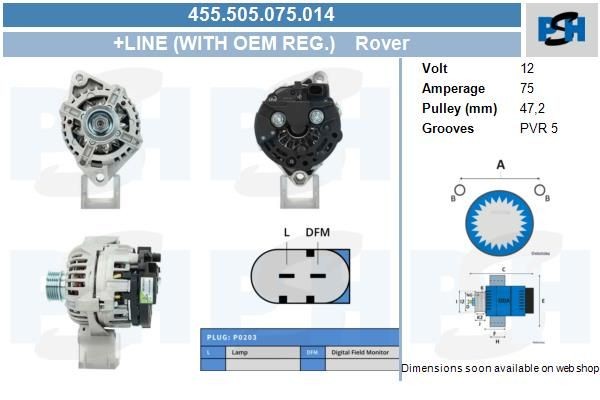 Lichtmaschine Rover Streetwise, 25, 45, 400; MG,75A, 0124225010, 455505075, 0986042470, 0986042471