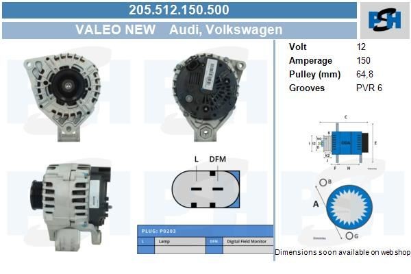 Lichtmaschine Audi A4, A6; Skoda Superb, VW Passat; 150A, 0124615007, 06C903016B, 078903016R, 07890