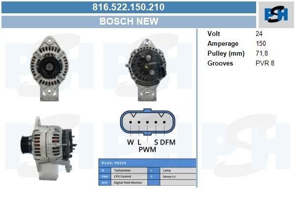 Lichtmaschine Volvo FH, FM, FMX; Renault Trucks Maxity, 150A, 0124655437, 0124655438, 816522150, 09