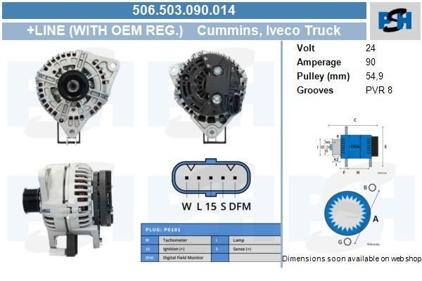 Lichtmaschine Iveco EuroCargo, 90A, 0124655005, 506503090, 0986045430, DRB5430