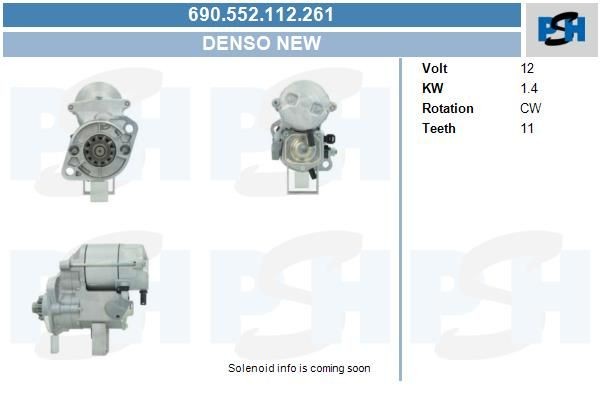 Starter Kubota 1.4 kw 1738163013 ,1738163015, LRS01547, 253036, 690552112, 0280004200, 2280001040, 2