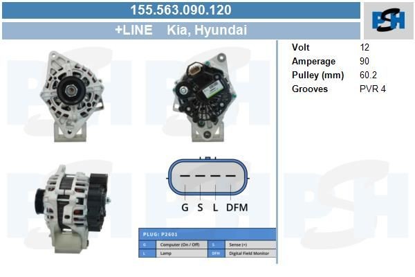Lichtmaschine Hyundai i30, Kia Cee´d, Pro Cee´d; 90A, AMA430, 155563090, 3730023650, 3730026100