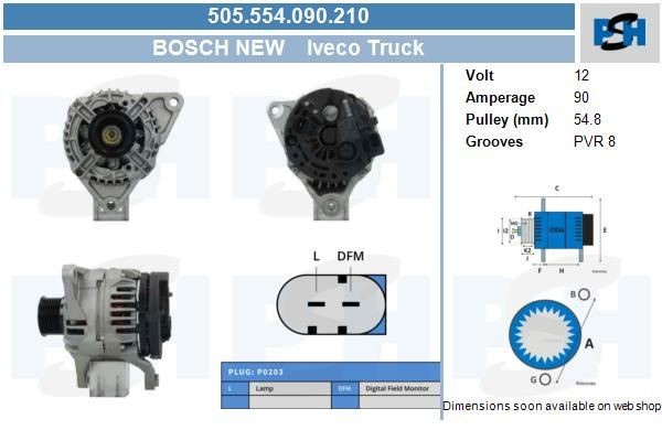 Lichtmaschine Iveco Vertis, Renault Trucks Mascott; 90A, 0124325052, 505554090, 0986081360, DRA0749