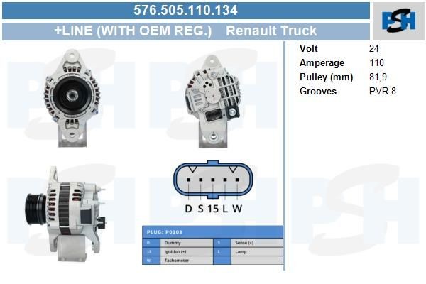 Lichtmaschine Renault Trucks Premium, Kerax; 110A, 576505110, DRA0841, 20348, LRA03448