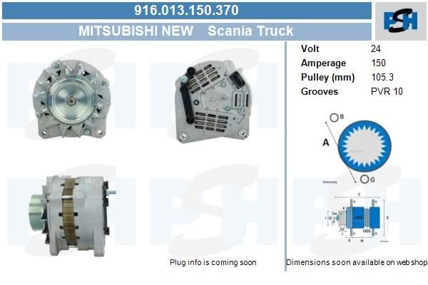 Lichtmaschine Scania P, G, R, T; 150A, 916013150, DRA01046, LRA03718, 486829