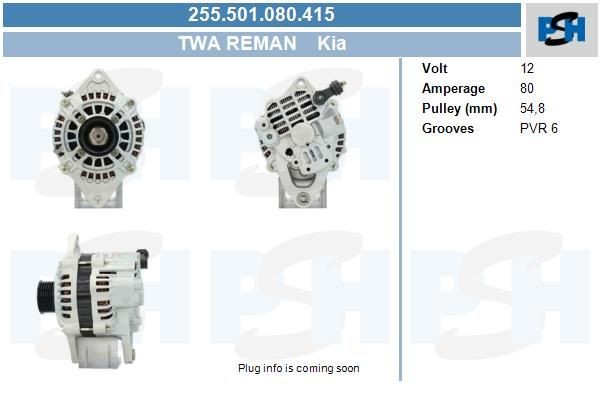 Lichtmaschine Kia 80A, 255501080, 0K24718300B, OK24718300, 600014