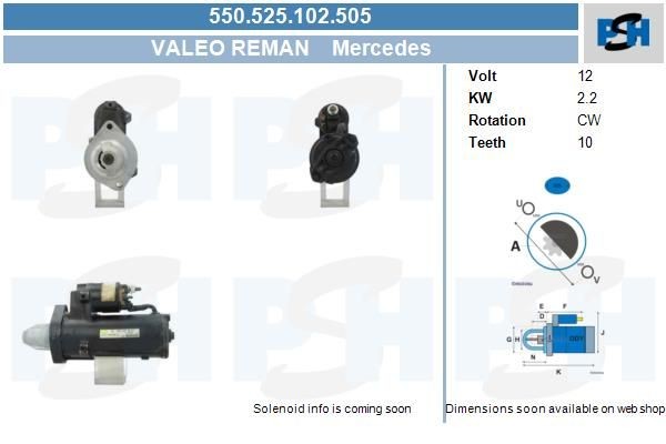 Starter Mercedes S-Klasse, 2.2 kw 188490 ,438078, 455948, D7R36, 0051512401, A0051512401, 550525102