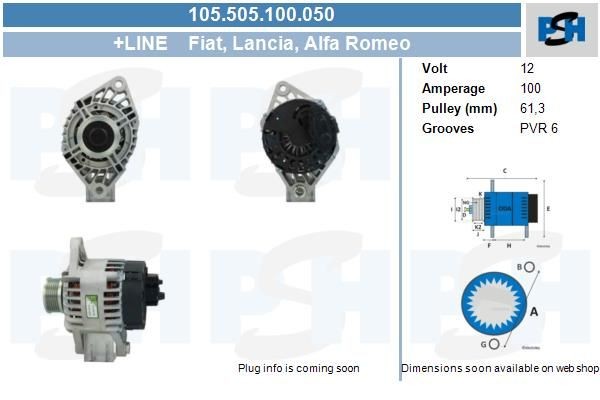 Lichtmaschine Alfa Romeo 100A, 145, 258, 156, GT, 105505100, 1012101510, DAN501, DAN639