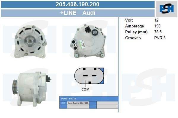 Lichtmaschine Audi A6 S6 quattro, A6 Avant S6 quattro; 190A, 07L903015B, 205406190, LRA03835, LR119